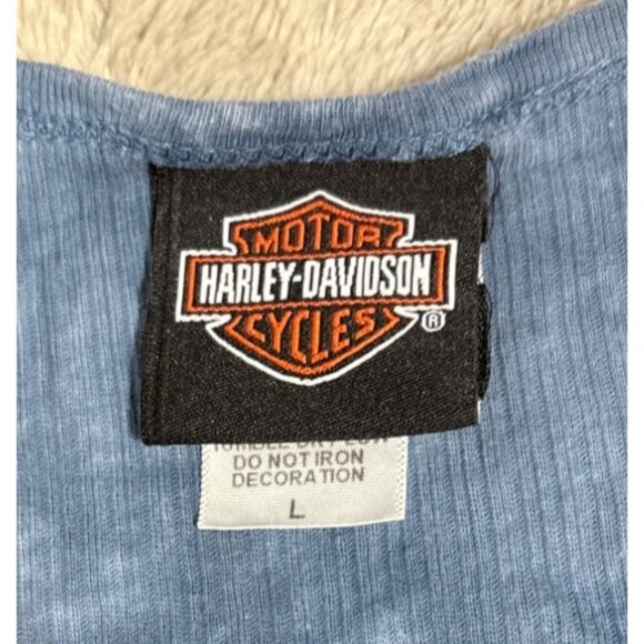 Harley-Davidson Womens Blue Tie-Dye Tank Top L With Rhinestone Logo - Picture 4 of 7
